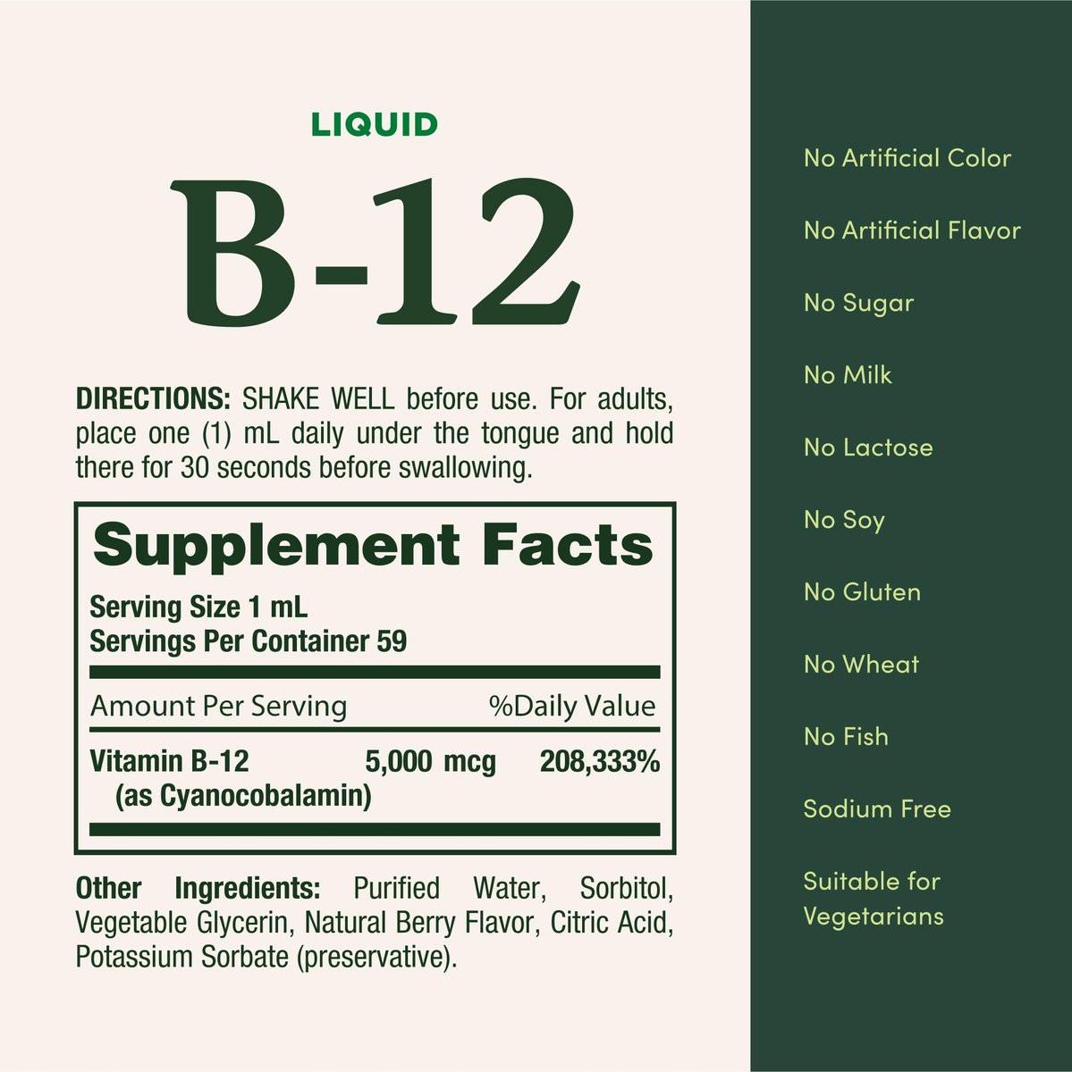 Nature's Bounty Vitamin B12 5000 mcg Sublingual Liquid – Unterstützung für Herz-Kreislauf-Gesundheit und Zellenergie, 2 Fl Oz (1 Packung)