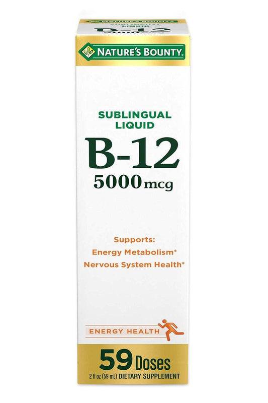 Nature's Bounty Vitamin B12 5000 mcg Sublingual Liquid – Unterstützung für Herz-Kreislauf-Gesundheit und Zellenergie, 2 Fl Oz (1 Packung)