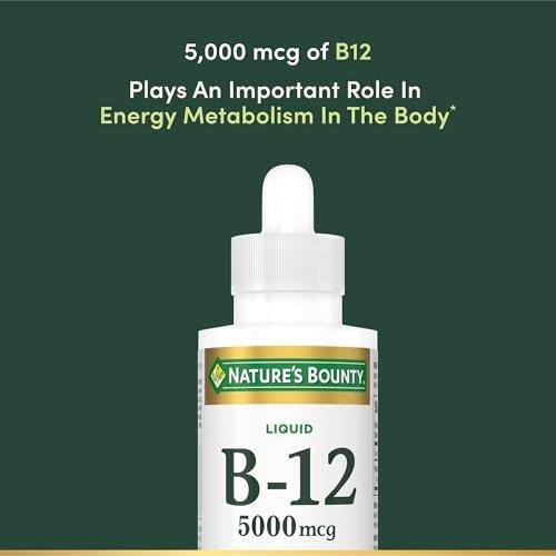 Nature's Bounty Vitamin B12 5000 mcg Sublingual Liquid – Unterstützung für Herz-Kreislauf-Gesundheit und Zellenergie, 2 Fl Oz (1 Packung)