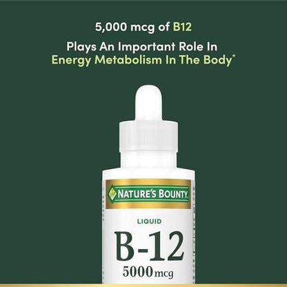 Nature's Bounty Vitamin B12 5000 mcg Sublingual Liquid – Unterstützung für Herz-Kreislauf-Gesundheit und Zellenergie, 2 Fl Oz (1 Packung)