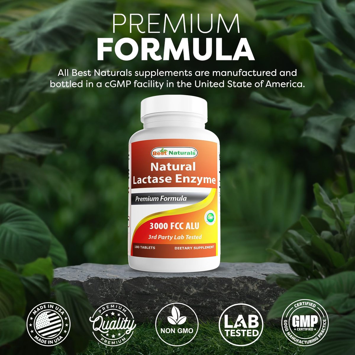 Best Naturals schnell wirkende Lactase-Enzym-Tabletten, 3000 FCC ALU, 180 Stück