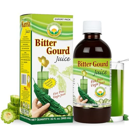 Basic Ayurveda Bittergurken (Karela) Saft | 960 ml | Natürlicher Bittermelonen-Saft zur Entgiftung | Pflanzliches ayurvedisches Kräutergetränk für Lebergesundheit, Verdauung & Immunität