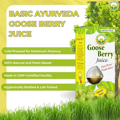 Basic Ayurveda Amla (Gooseberry) Saft | 960 ml | Reich an natürlichem Vitamin C für Immunität, Hautglanz & Haargesundheit | Pflanzliche Entgiftung & tägliches ayurvedisches Wellnessgetränk | Ohne Zuckerzusatz