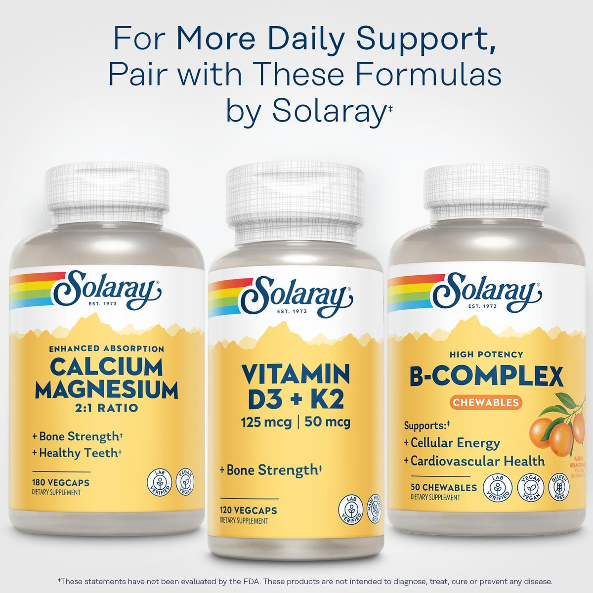 SOLARAY Vitamin B Komplex Orange Kautabletten – Hochwirksame B-Vitamine mit B12, B6, B2, Biotin, Folsäure, Vitamin C – Vegan, Glutenfrei, 50 Portionen