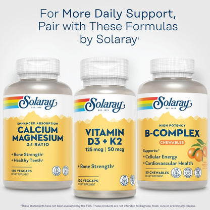 SOLARAY Vitamin B Komplex Orange Kautabletten – Hochwirksame B-Vitamine mit B12, B6, B2, Biotin, Folsäure, Vitamin C – Vegan, Glutenfrei, 50 Portionen