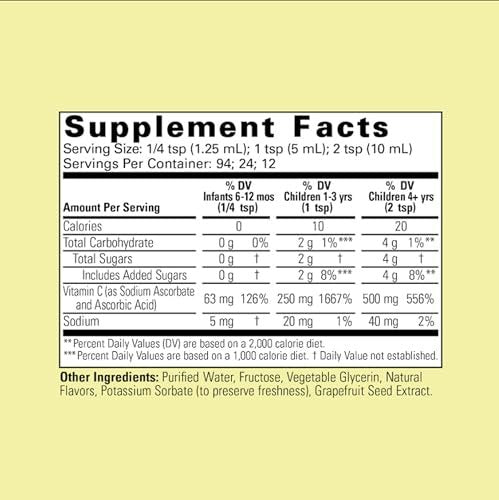 CHILDLIFE ESSENTIALS Flüssiges Vitamin C für Kinder – Immununterstützung mit natürlichem Orangenaroma, zuckerarm, 118 ml