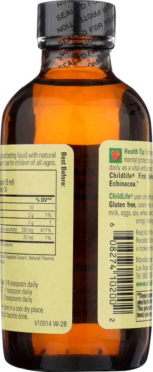 CHILDLIFE ESSENTIALS Flüssiges Vitamin C für Kinder – Immununterstützung mit natürlichem Orangenaroma, zuckerarm, 118 ml