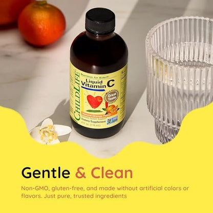 CHILDLIFE ESSENTIALS Flüssiges Vitamin C für Kinder – Immununterstützung mit natürlichem Orangenaroma, zuckerarm, 118 ml