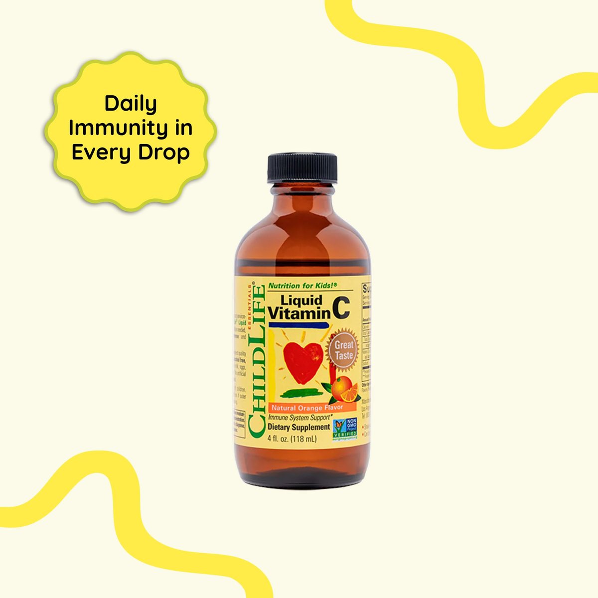 CHILDLIFE ESSENTIALS Flüssiges Vitamin C für Kinder – Immununterstützung mit natürlichem Orangenaroma, zuckerarm, 118 ml