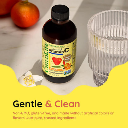 CHILDLIFE ESSENTIALS Flüssiges Vitamin C für Kinder – Immununterstützung mit natürlichem Orangenaroma, zuckerarm, 118 ml