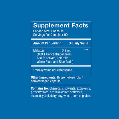 Herbatonin® 0,3 mg – Das erste pflanzliche, natürliche vegane Melatoninpräparat (Phyto-Melatonin) – Niedrig dosiertes Schlafmittel, unterstützt den zirkadianen Rhythmus & die Zellgesundheit – 90 Kapseln (90-Tage-Vorrat)
