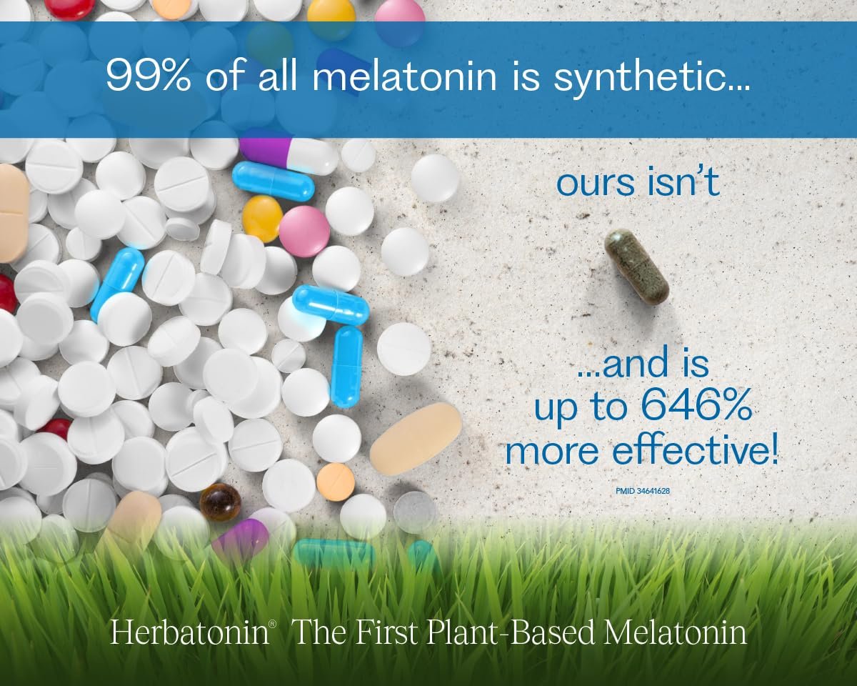 Herbatonin® 0,3 mg – Das erste pflanzliche, natürliche vegane Melatoninpräparat (Phyto-Melatonin) – Niedrig dosiertes Schlafmittel, unterstützt den zirkadianen Rhythmus & die Zellgesundheit – 90 Kapseln (90-Tage-Vorrat)