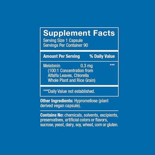 Herbatonin® 0,3 mg – Das erste pflanzliche, natürliche vegane Melatoninpräparat (Phyto-Melatonin) – Niedrig dosiertes Schlafmittel, unterstützt den zirkadianen Rhythmus & die Zellgesundheit – 90 Kapseln (90-Tage-Vorrat)