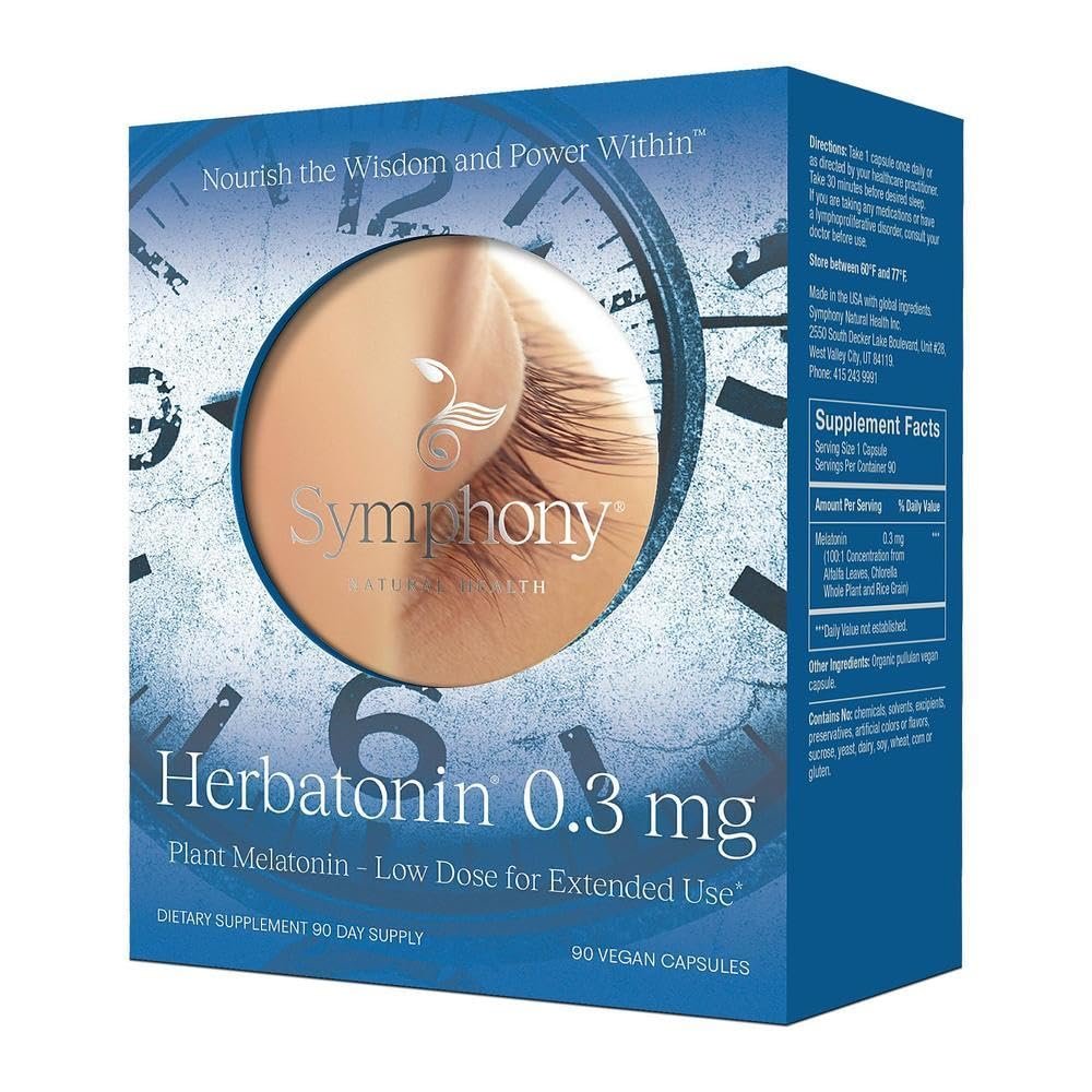 Herbatonin® 0,3 mg – Das erste pflanzliche, natürliche vegane Melatoninpräparat (Phyto-Melatonin) – Niedrig dosiertes Schlafmittel, unterstützt den zirkadianen Rhythmus & die Zellgesundheit – 90 Kapseln (90-Tage-Vorrat)