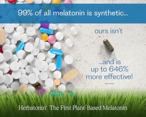 Herbatonin® 0,3 mg – Das erste pflanzliche, natürliche vegane Melatoninpräparat (Phyto-Melatonin) – Niedrig dosiertes Schlafmittel, unterstützt den zirkadianen Rhythmus & die Zellgesundheit – 90 Kapseln (90-Tage-Vorrat)