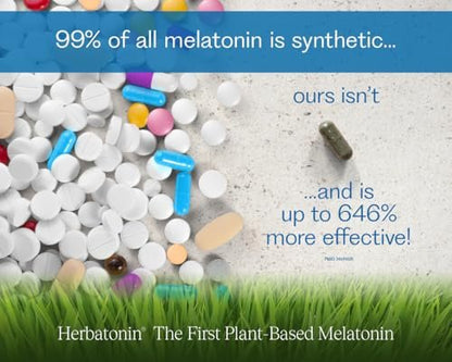 Herbatonin® 0,3 mg – Das erste pflanzliche, natürliche vegane Melatoninpräparat (Phyto-Melatonin) – Niedrig dosiertes Schlafmittel, unterstützt den zirkadianen Rhythmus & die Zellgesundheit – 90 Kapseln (90-Tage-Vorrat)