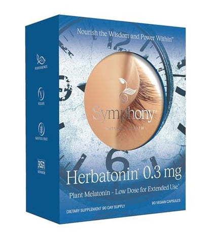 Herbatonin® 0,3 mg – Das erste pflanzliche, natürliche vegane Melatoninpräparat (Phyto-Melatonin) – Niedrig dosiertes Schlafmittel, unterstützt den zirkadianen Rhythmus & die Zellgesundheit – 90 Kapseln (90-Tage-Vorrat)