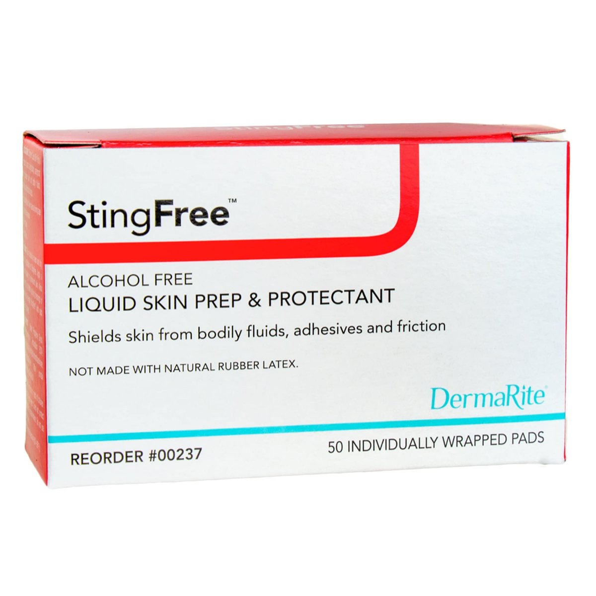 DermaRite StingFree Flüssige Hautvorbereitung & Schutz – Alkoholfreie Tücher, Schutz vor Körperflüssigkeiten, Klebstoffen und Reibung – einzeln verpackt, 50 Tücher, 1 Packung