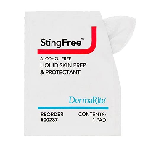 DermaRite StingFree Flüssige Hautvorbereitung & Schutz – Alkoholfreie Tücher, Schutz vor Körperflüssigkeiten, Klebstoffen und Reibung – einzeln verpackt, 50 Tücher, 1 Packung