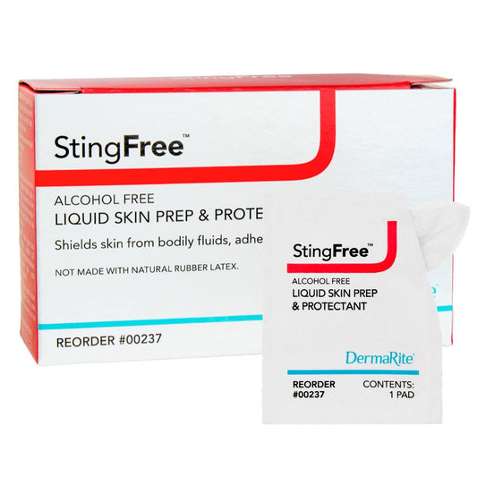 DermaRite StingFree Flüssige Hautvorbereitung & Schutz – Alkoholfreie Tücher, Schutz vor Körperflüssigkeiten, Klebstoffen und Reibung – einzeln verpackt, 50 Tücher, 1 Packung