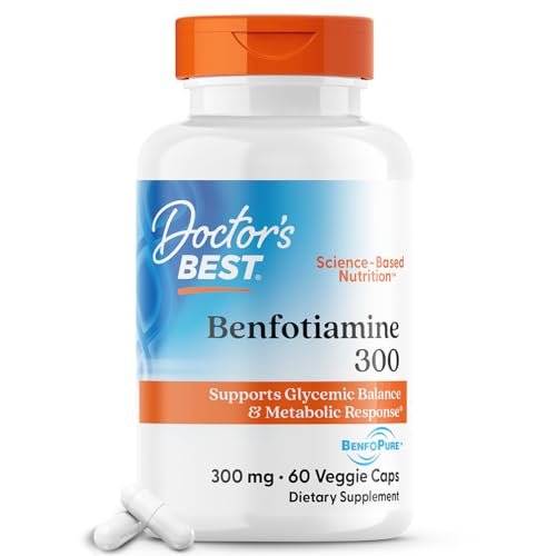 Doctor's Best Benfotiamin 300 mit BenfoPure – Unterstützt einen gesunden Glukosestoffwechsel, Non-GMO, vegan, glutenfrei, sojafrei, 300 mg, 60 vegane Kapseln