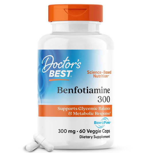 Doctor's Best Benfotiamin 300 mit BenfoPure – Unterstützt einen gesunden Glukosestoffwechsel, Non-GMO, vegan, glutenfrei, sojafrei, 300 mg, 60 vegane Kapseln