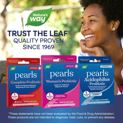 Nature's Way Probiotic Pearls für Frauen – Unterstützt Vaginal- und Verdauungsgesundheit*, 1 Milliarde lebende Kulturen, schützt vor gelegentlichen Blähungen und Verstopfung*, leicht zu schluckende Softgels, 30 Stück