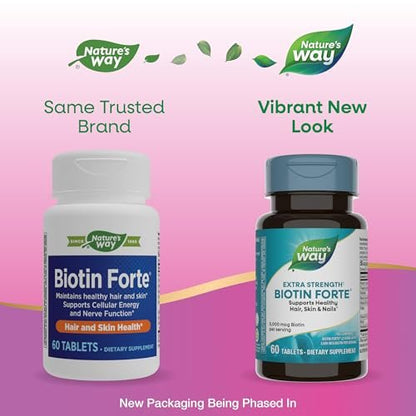 Nature's Way Extra Strength Biotin Forte – 5.000 mcg für gesundes Haar, Haut und Nägel, 60 vegane Tabletten