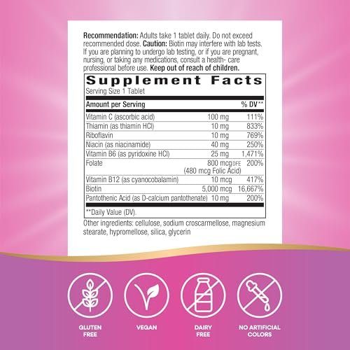 Nature's Way Extra Strength Biotin Forte – 5.000 mcg für gesundes Haar, Haut und Nägel, 60 vegane Tabletten