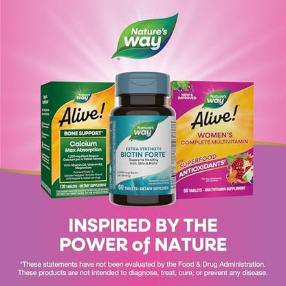 Nature's Way Extra Strength Biotin Forte – 5.000 mcg für gesundes Haar, Haut und Nägel, 60 vegane Tabletten