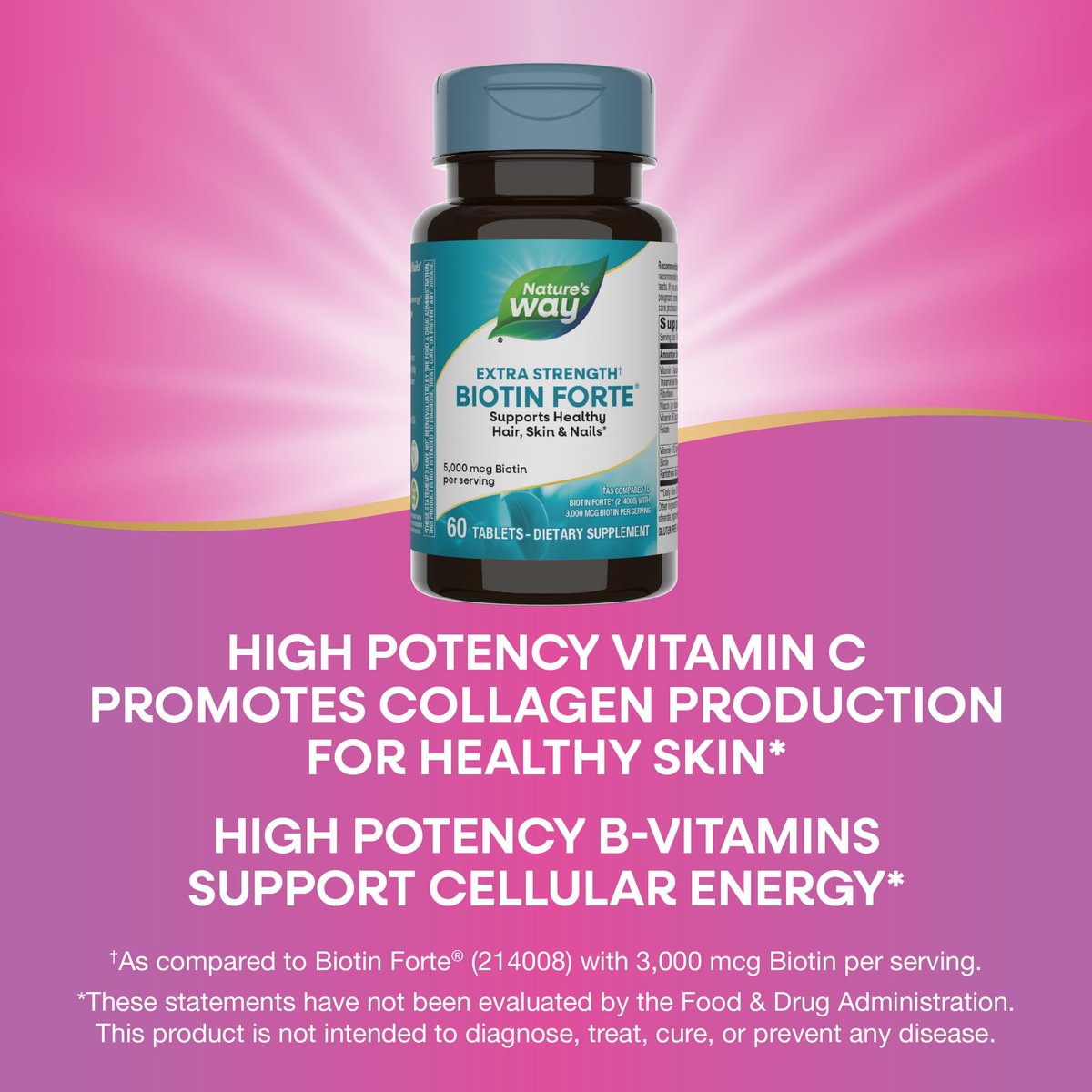 Nature's Way Extra Strength Biotin Forte – 5.000 mcg für gesundes Haar, Haut und Nägel, 60 vegane Tabletten
