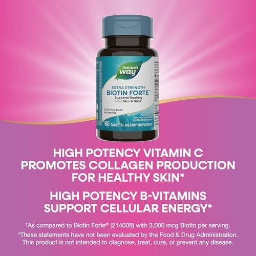 Nature's Way Extra Strength Biotin Forte – 5.000 mcg für gesundes Haar, Haut und Nägel, 60 vegane Tabletten