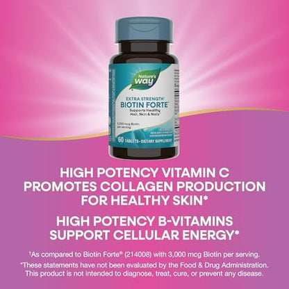 Nature's Way Extra Strength Biotin Forte – 5.000 mcg für gesundes Haar, Haut und Nägel, 60 vegane Tabletten