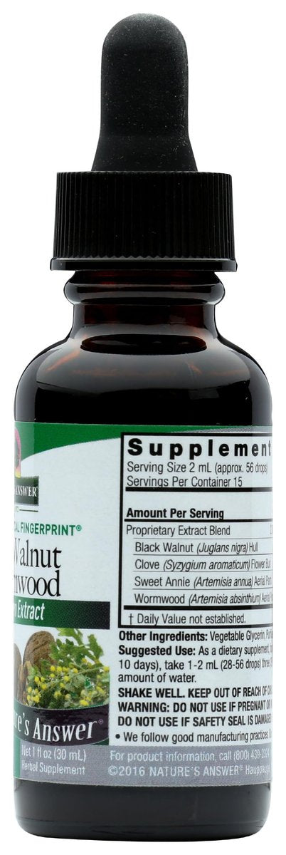 Nature's Answer Schwarznuss und Wermut Flüssigextrakt – 30 ml, 200 mg, fördert die Verdauung, mit pflanzlichem Glycerin und gereinigtem Wasser