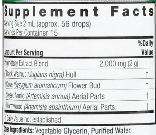 Nature's Answer Schwarznuss und Wermut Flüssigextrakt – 30 ml, 200 mg, fördert die Verdauung, mit pflanzlichem Glycerin und gereinigtem Wasser