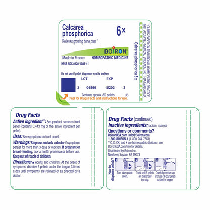 Boiron Calcarea Phosphorica 6X – Homöopathisches Mittel für Wachstumsschmerzen, 80 Kügelchen