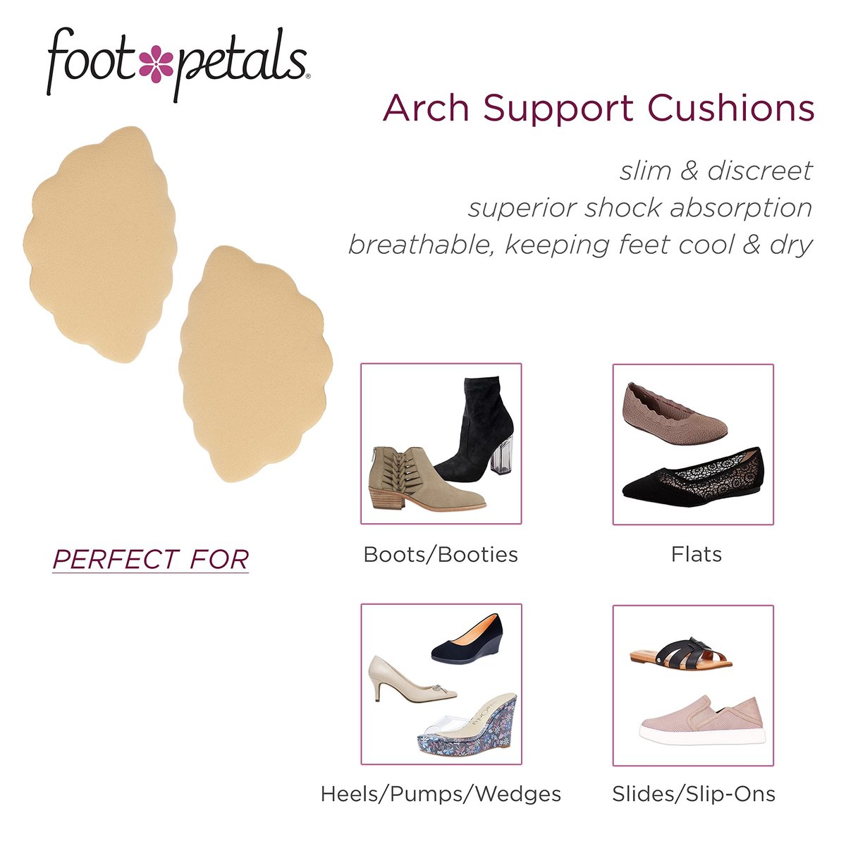 Foot Petals Arch Support Cushion – Fußgewölbe-Stützeinlage für Damen – Reduziert Fußermüdung – für High Heels, Pumps, Stiefel, Keile, Ballerinas, Sandalen – Khaki