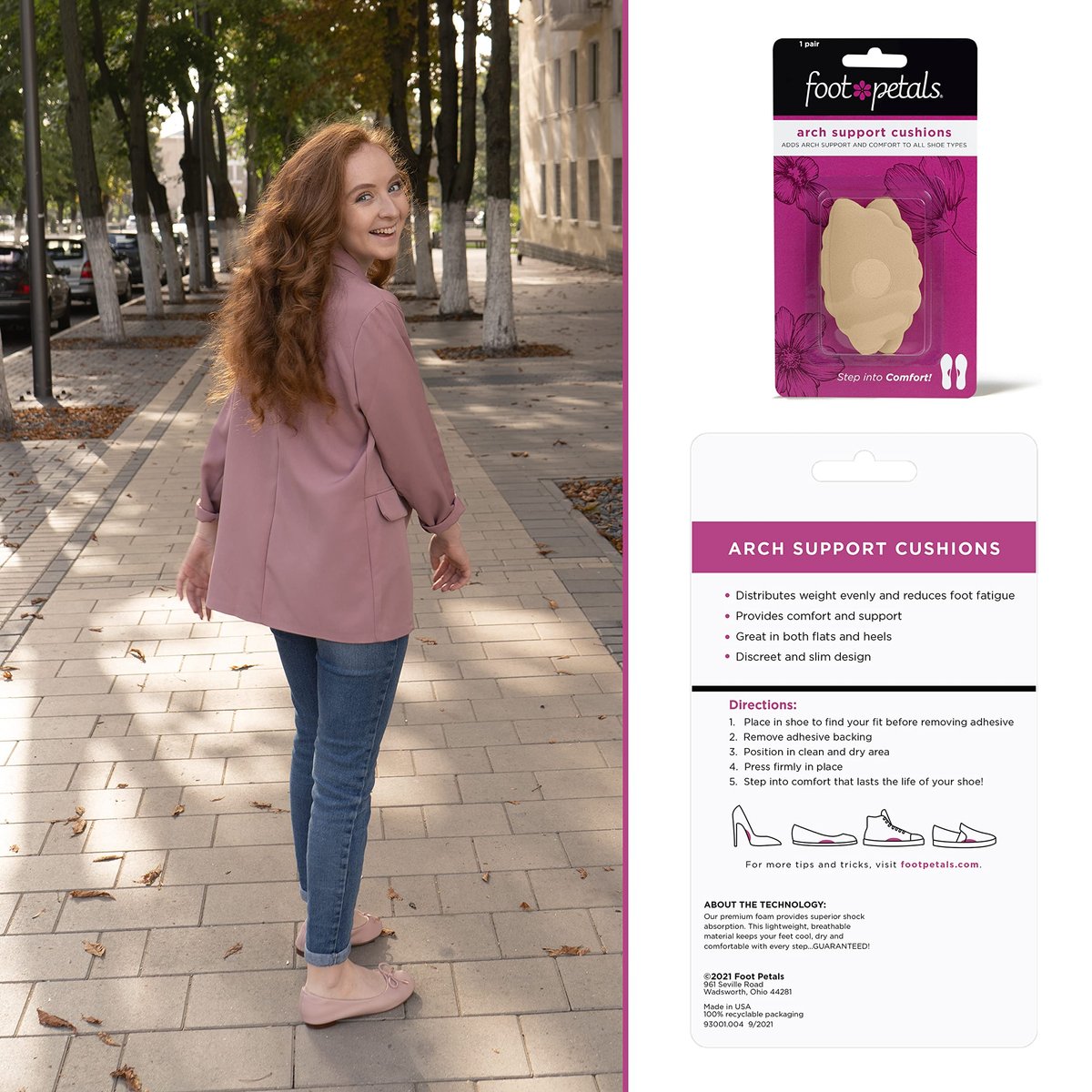 Foot Petals Arch Support Cushion – Fußgewölbe-Stützeinlage für Damen – Reduziert Fußermüdung – für High Heels, Pumps, Stiefel, Keile, Ballerinas, Sandalen – Khaki