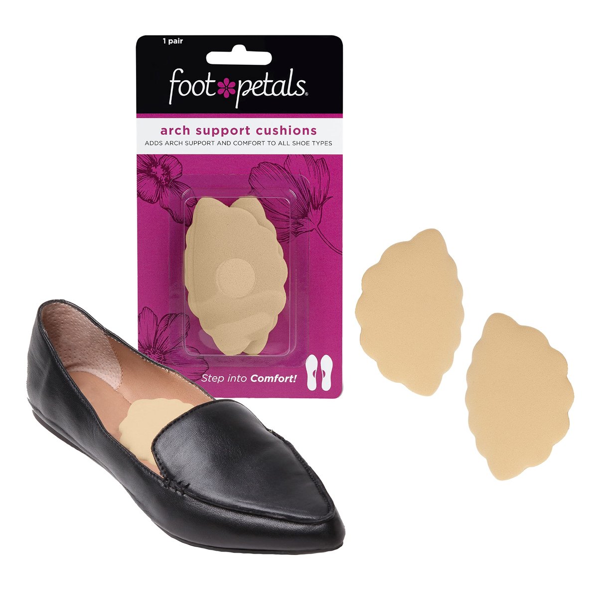 Foot Petals Arch Support Cushion – Fußgewölbe-Stützeinlage für Damen – Reduziert Fußermüdung – für High Heels, Pumps, Stiefel, Keile, Ballerinas, Sandalen – Khaki