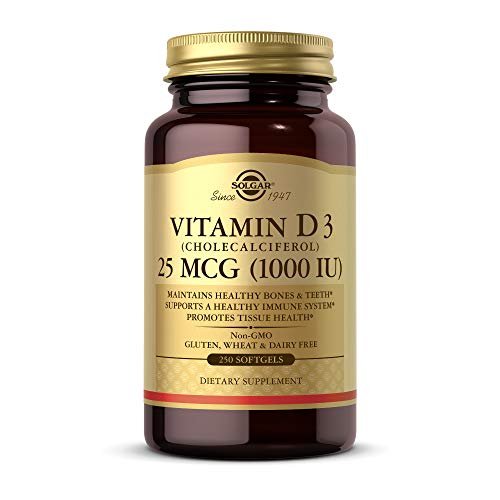Solgar Vitamin D3 (Cholecalciferol) 25 MCG (1000 IE), 250 Weichkapseln – Unterstützt gesunde Knochen & Zähne – Immunsystem-Unterstützung – Nicht-GVO, glutenfrei, laktosefrei – 250 Portionen