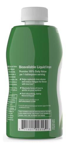 Nature’s Way Flüssiges Eisenpräparat, 18 mg pro Portion, Sanftes Eisenbisglycinat, Schnell absorbierendes flüssiges Eisen zur Unterstützung roter Blutkörperchen und des Energiestoffwechsels*, Ohne Zuckerzusatz, Beerengeschmack, 473 ml