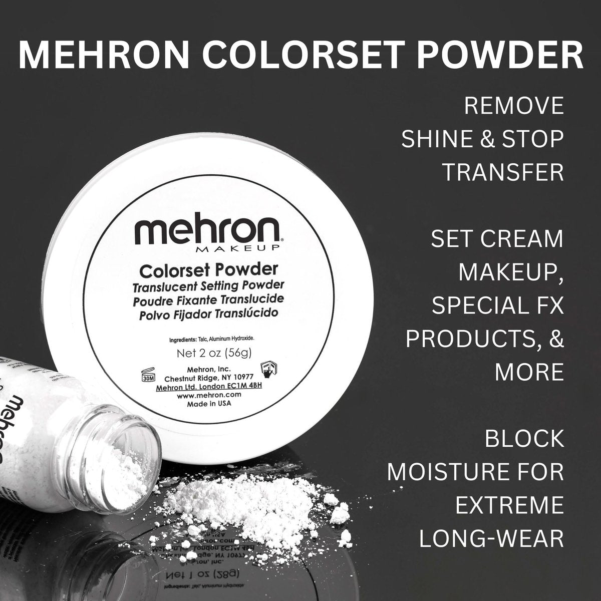 Mehron Makeup Colorset Puder – Transparenter Fixierpuder für Special Effects, Halloween & Film – 60 g