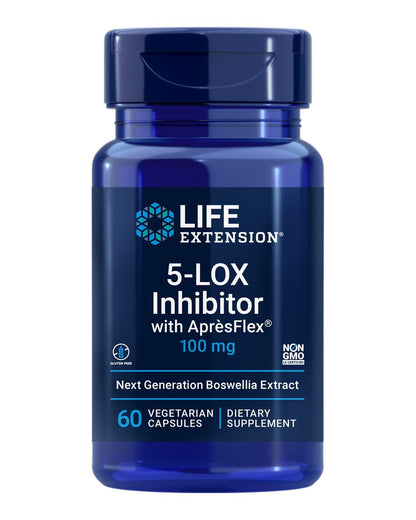 Life Extension 5-LOX-Inhibitor mit AprèsFlex®, 100 mg, standardisierter Boswellia serrata Extrakt, Fördert Gelenk-, Zell- und Arteriengesundheit, Glutenfrei, Nicht-GMO, Vegetarisch, 60 Kapseln