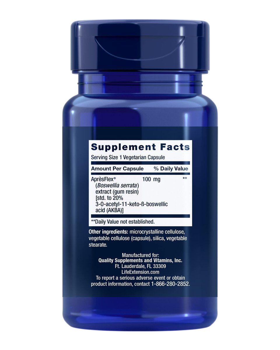 Life Extension 5-LOX-Inhibitor mit AprèsFlex®, 100 mg, standardisierter Boswellia serrata Extrakt, Fördert Gelenk-, Zell- und Arteriengesundheit, Glutenfrei, Nicht-GMO, Vegetarisch, 60 Kapseln