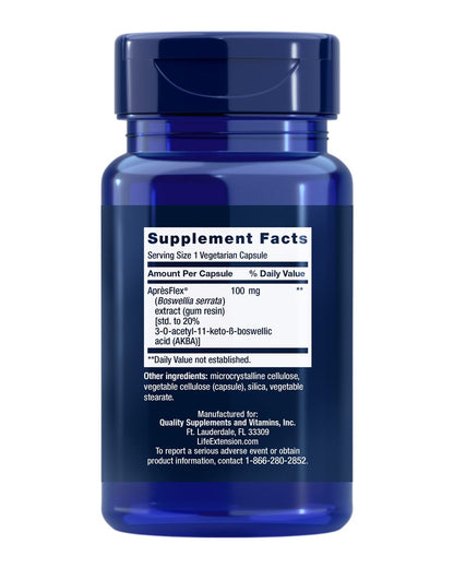 Life Extension 5-LOX-Inhibitor mit AprèsFlex®, 100 mg, standardisierter Boswellia serrata Extrakt, Fördert Gelenk-, Zell- und Arteriengesundheit, Glutenfrei, Nicht-GMO, Vegetarisch, 60 Kapseln