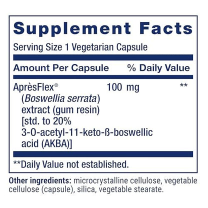 Life Extension 5-LOX-Inhibitor mit AprèsFlex®, 100 mg, standardisierter Boswellia serrata Extrakt, Fördert Gelenk-, Zell- und Arteriengesundheit, Glutenfrei, Nicht-GMO, Vegetarisch, 60 Kapseln