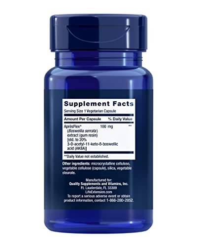Life Extension 5-LOX-Inhibitor mit AprèsFlex®, 100 mg, standardisierter Boswellia serrata Extrakt, Fördert Gelenk-, Zell- und Arteriengesundheit, Glutenfrei, Nicht-GMO, Vegetarisch, 60 Kapseln