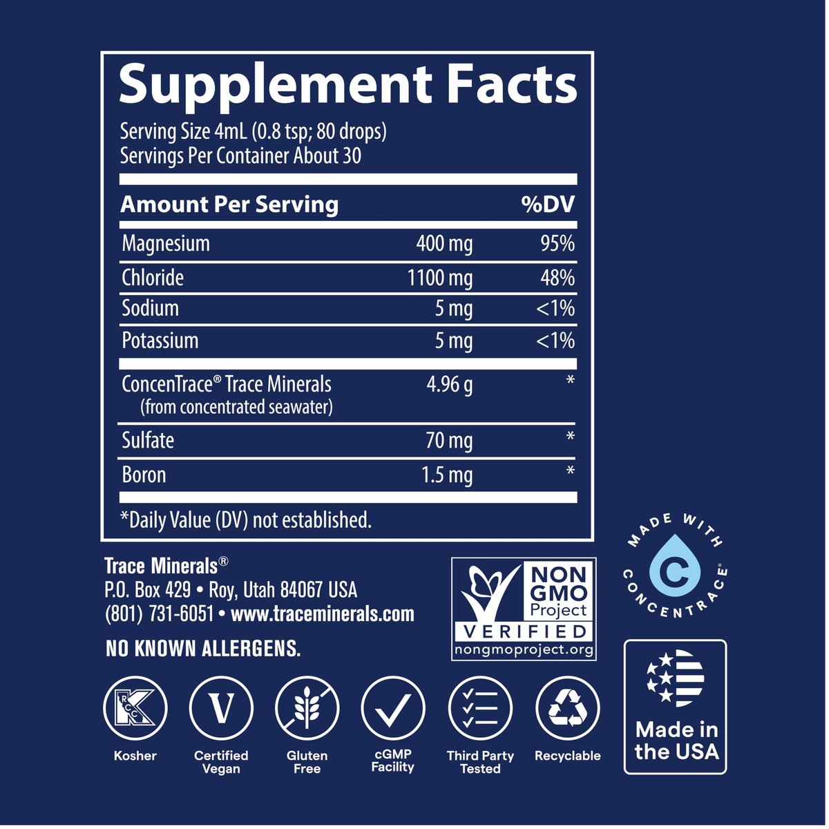 Trace Minerals Flüssiges Ionisches Magnesium 400 mg, 118 ml – Hochdosiertes Magnesiumpräparat für schnelle Aufnahme