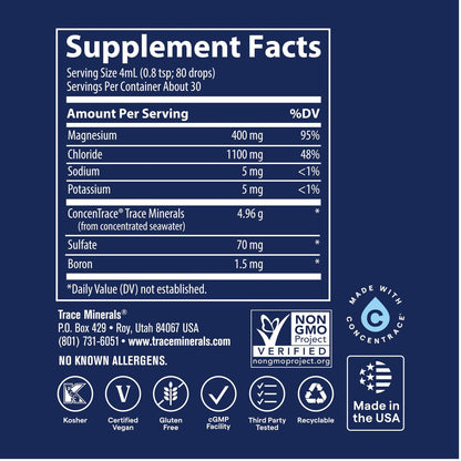 Trace Minerals Flüssiges Ionisches Magnesium 400 mg, 118 ml – Hochdosiertes Magnesiumpräparat für schnelle Aufnahme
