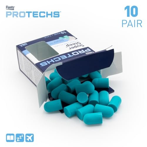 Flents Protechs Wiederverwendbare Super Schlaf Ohrstöpsel – Ideal gegen laute Geräusche, reduziert Druck und Hintergrundgeräusche, 10 Paar mit Reiseetui, bequeme Passform, NRR 29, Teal, Hergestellt in den USA